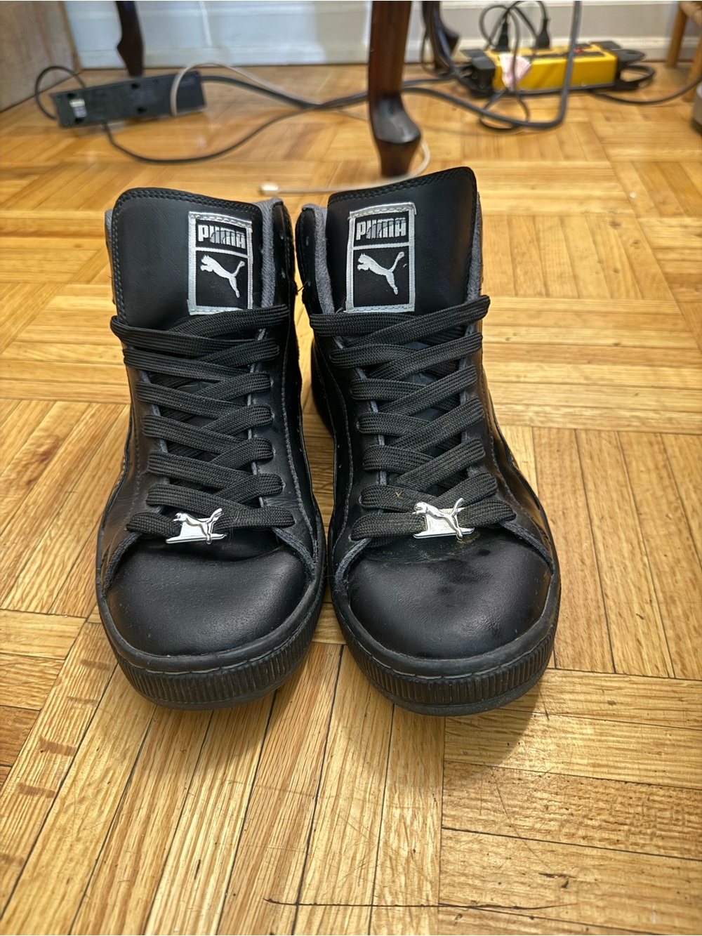Puma Black Mid-Top Sneakers with Silver Logo Charms salesman sample size 9 US